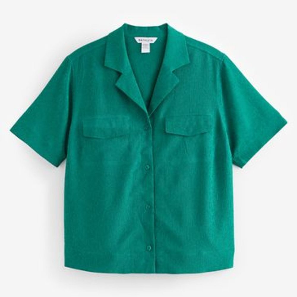 NWT Athleta Emerald Green Lightweight Echo Top Collared Button Down Shirt